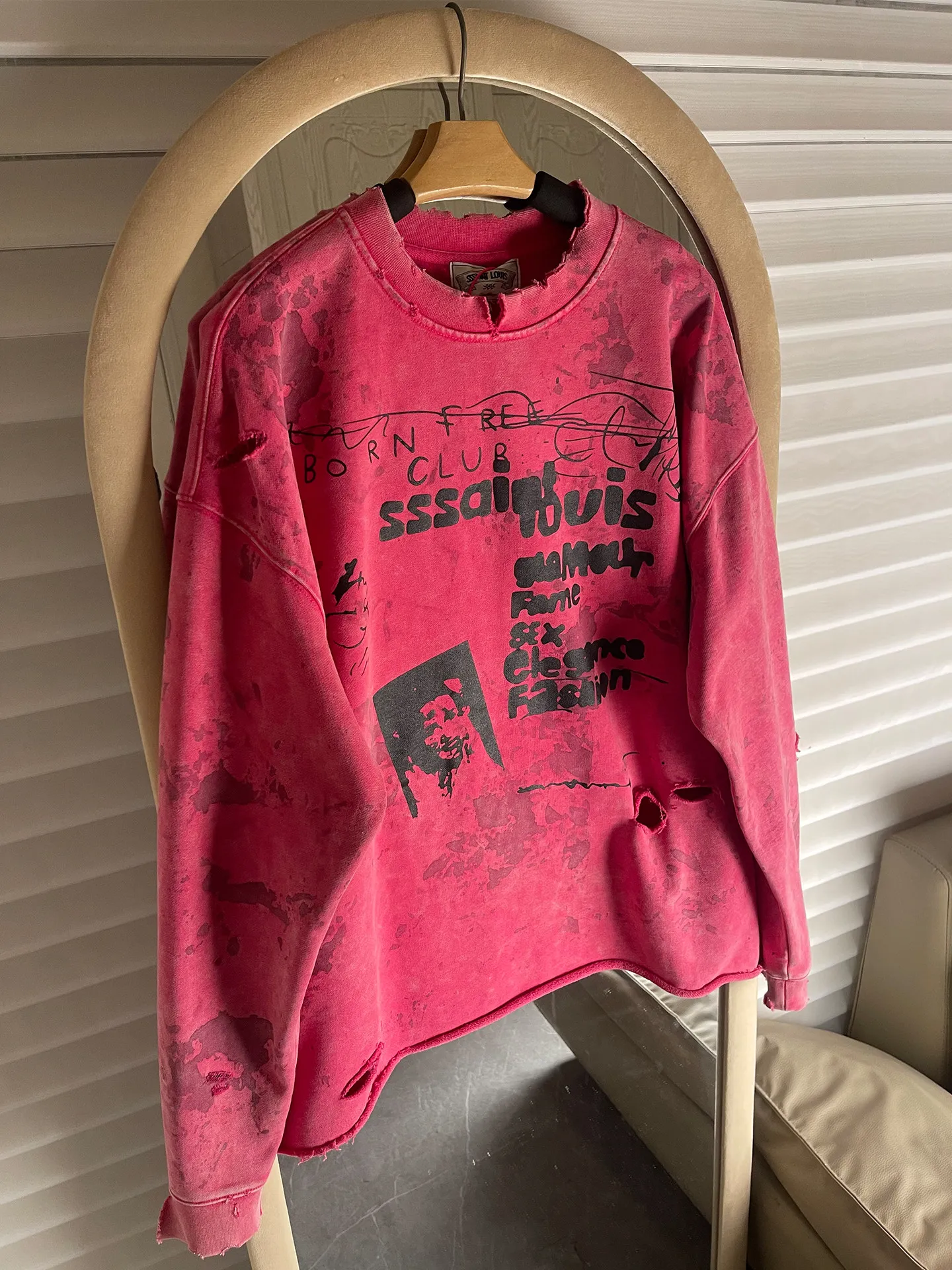 Saint Dreamy Night Club Printed Washed Vintage Hole-embossed Long-sleeved T-shirt - Men's And Women's Limited-area Trendy Top