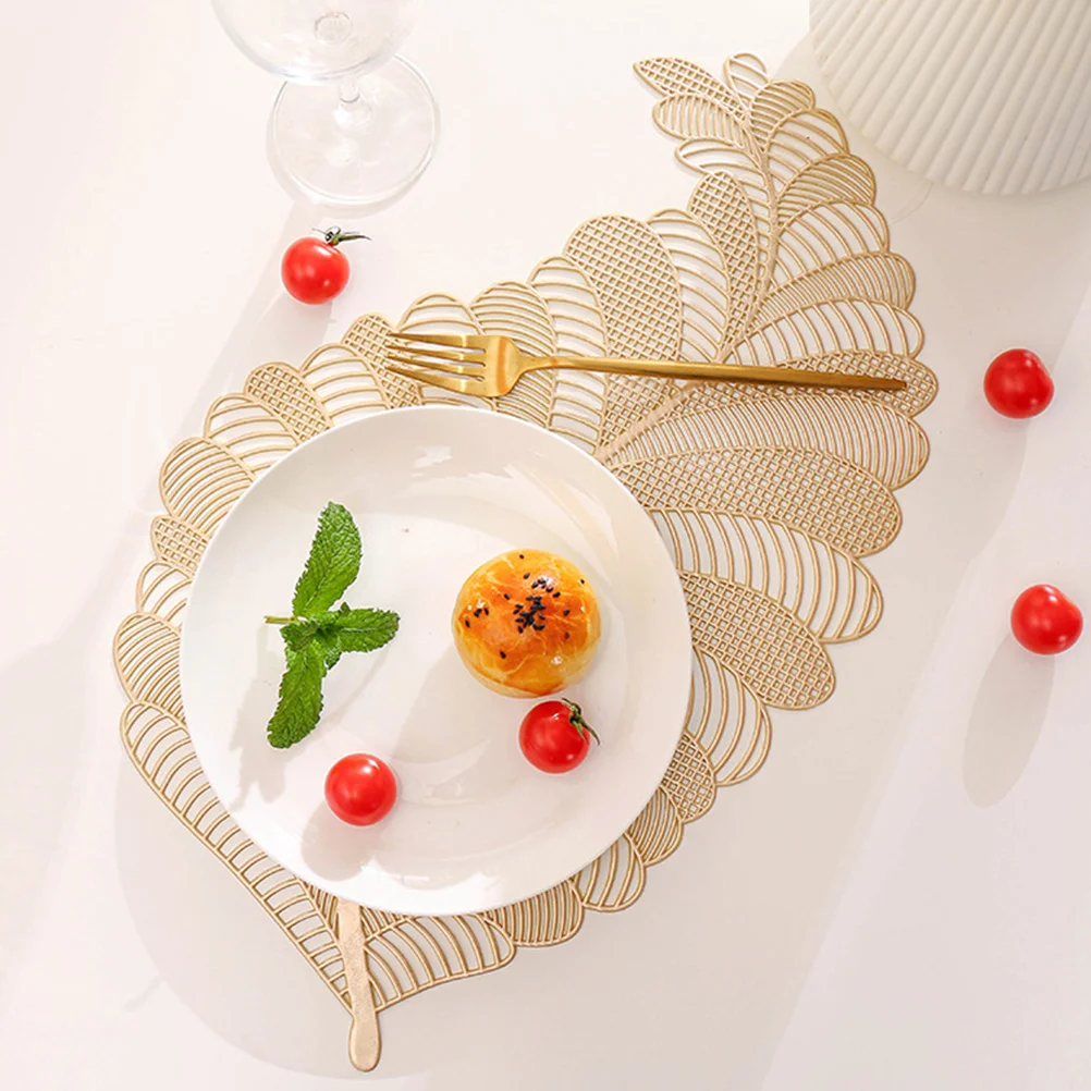

2 Pcs Golden PVC Placemat Heat Resistant Table Mats Decorative Dining Room Exquisite Washable Kitchen Buffet Party