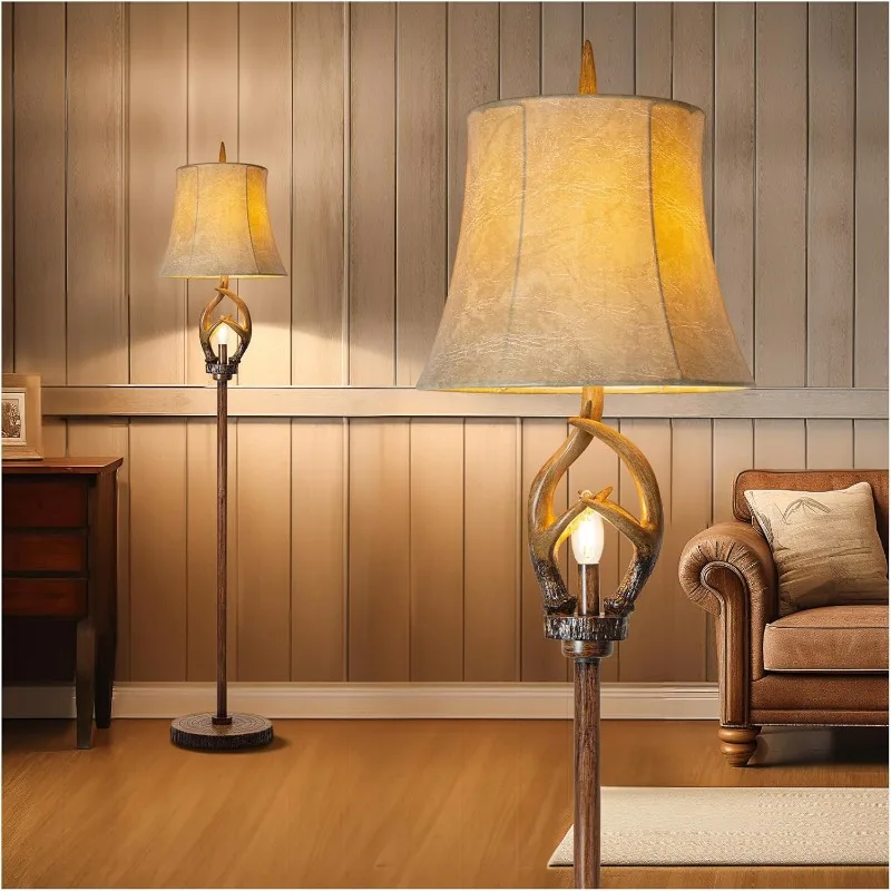 Imagem -05 - Rústico Antlers Floor Lamp com Acabamento Marrom Farmhouse Nightlight Round Shade Lamps Sala de Estar Quarto Escritório Estudo Casa