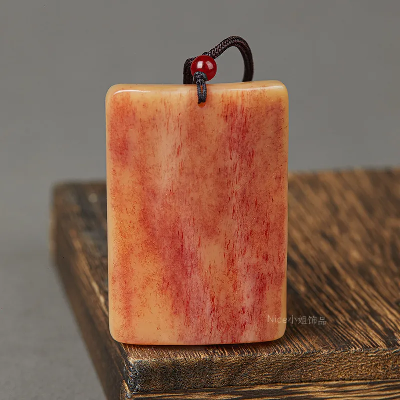 Handmade Tibetan Style Natural Blood Red Camel and Yak Bone Worry Free Tablet Pendant Vintage Amulet Spiritual Gift Men Women