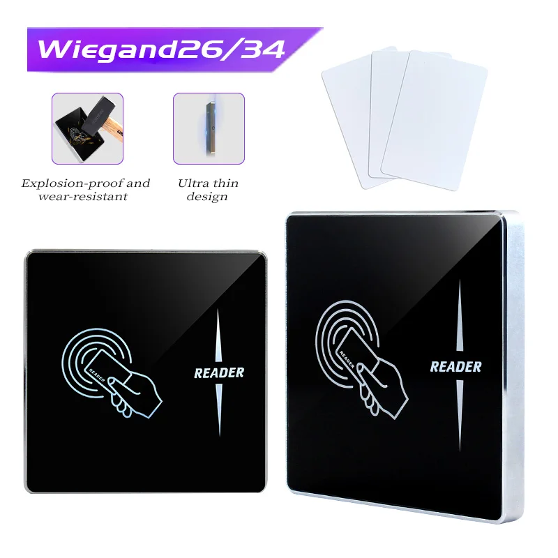 

Proximity NFC IC Support M1 Smart Card 13.56Mhz Square RFID With Wiegand26 RS232 RS485 Door Access Control Card Reader System