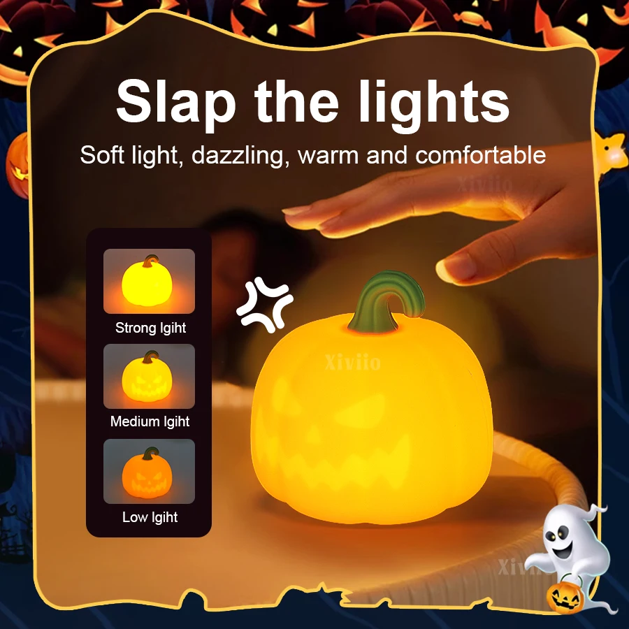Halloween Pumpkin Lamp Super Soft Silicone Pumpkin Lamp Kids Toy Gifts Safety Portable Pumpkin Light for Bedroom Halloween Decor