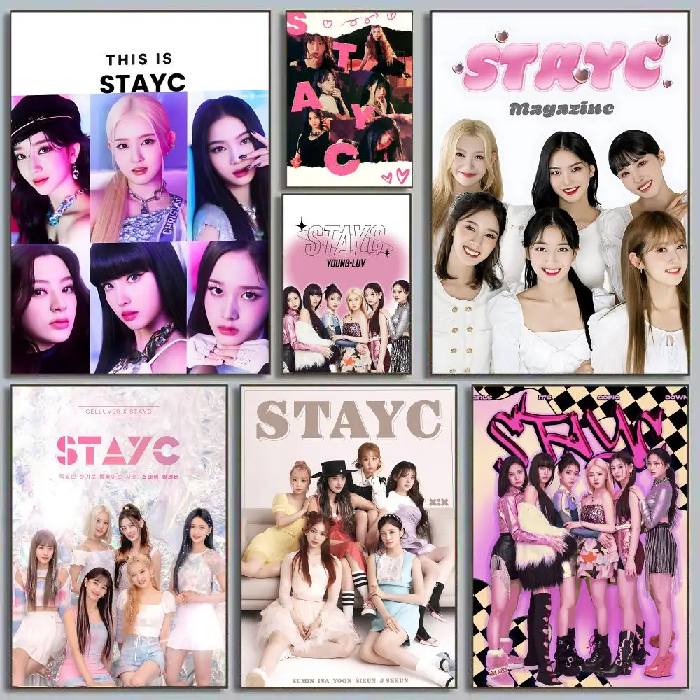 Pop Band Kpop g-Group STAYC Poster Self Adhesive Wall Art Decor for Bedroom Living Room Office Home Decor Gift