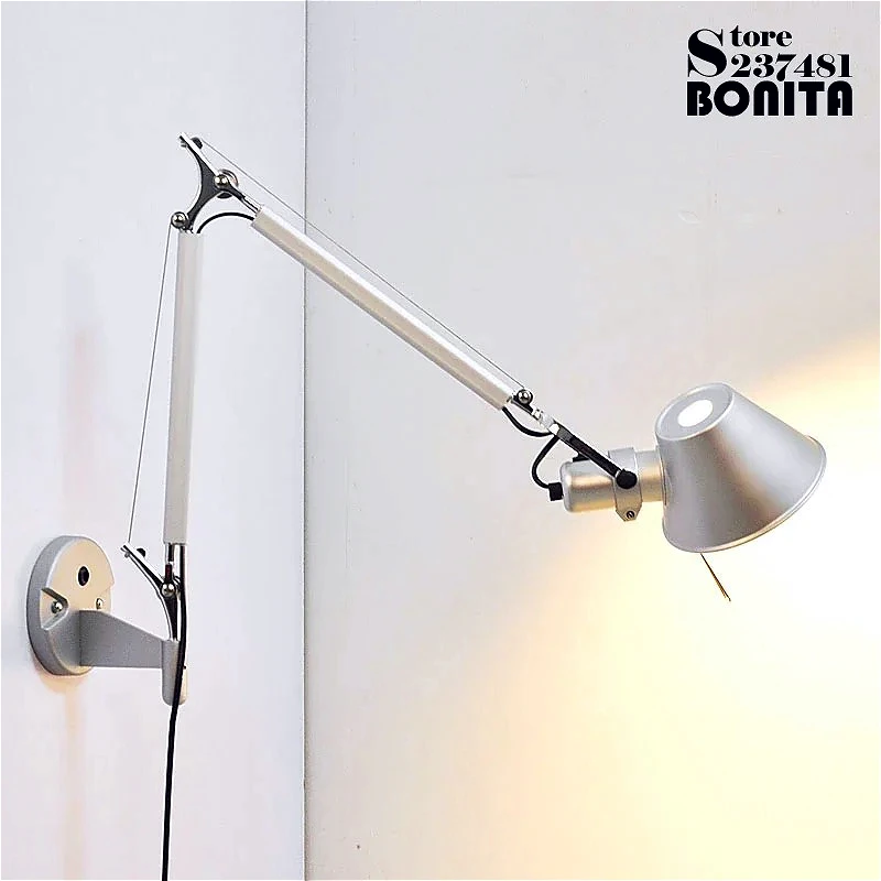 2Pcs/Set Scrub Black/Silver Modern Foldable sconces lamps Bedside Adjustable Aluminum Wall lamp Telescopic Wall Lights Swing Arm