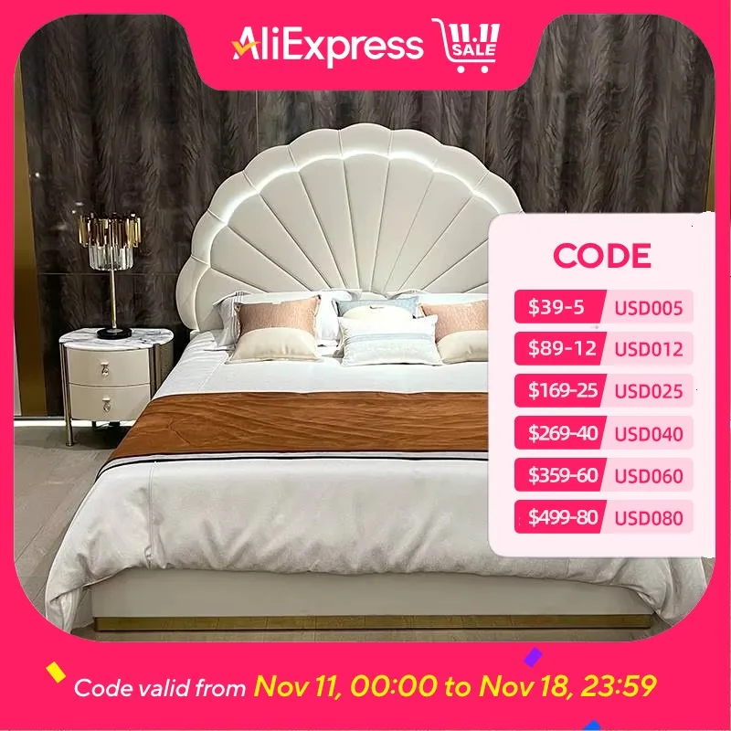 

Europen Princess Double Bed Base Beige Designer Wooden Platform Double Bed Headboards Luxury Letti Matrimoniali Home Furniture