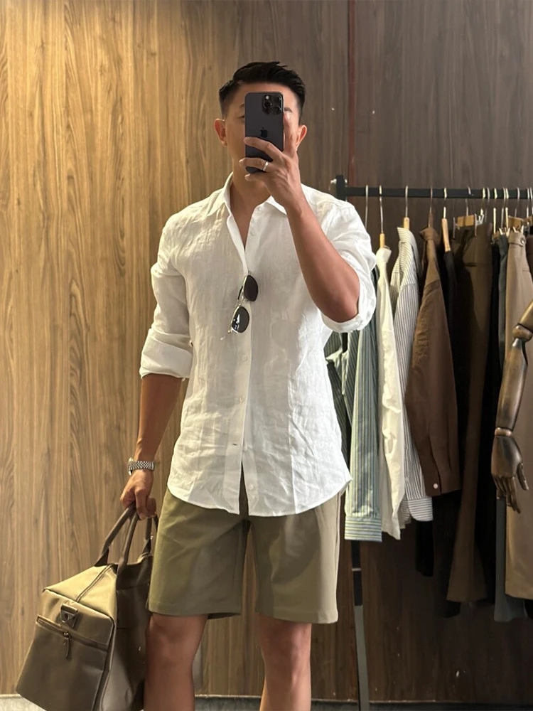 

Linen Silk Long Sve Casual irt Men's Summer Commute White irt Breathable Comfortable Stand Fit Button up