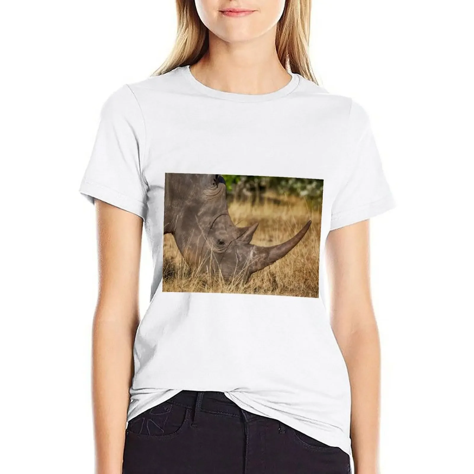 

White Rhino Profile T-shirt shirts graphic tees graphics Female clothing white t-shirt dress for Women sexy