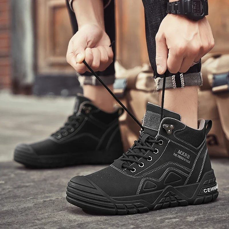 ใหม่มาถึง Mens Casual รองเท้าแฟชั่นฤดูหนาว Anti-สวมใส่ผู้ชายข้อเท้า BIKER BOOT อินเทรนด์ All-Match แพลตฟอร์มรองเท้าทํางาน