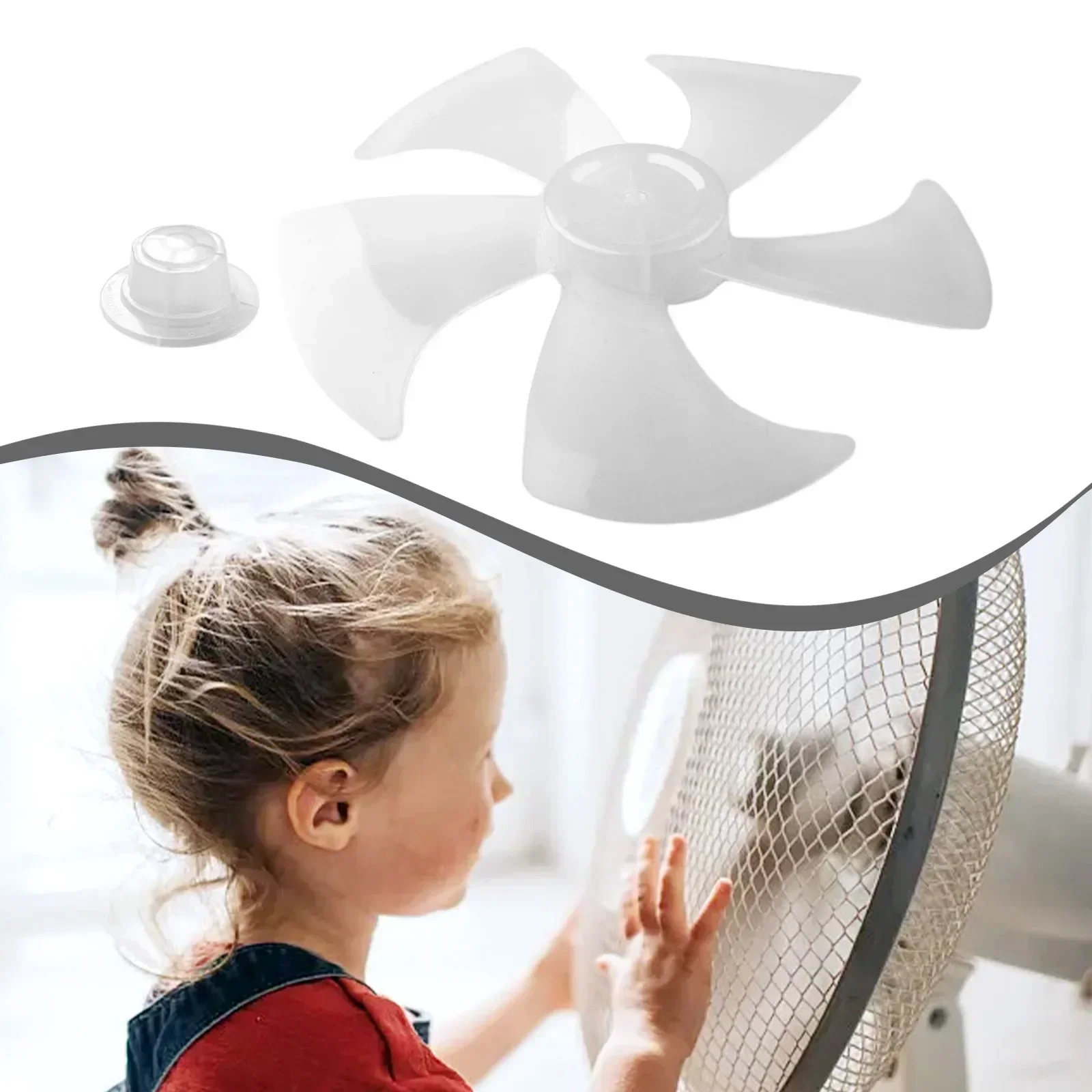 Pala del ventilatore in plastica per uso domestico da 14 pollici Cinque foglie con coperchio dado per parte di ricambio piedistallo per ventola da tavolo da 14 "/355 mm o ventola da tavolo
