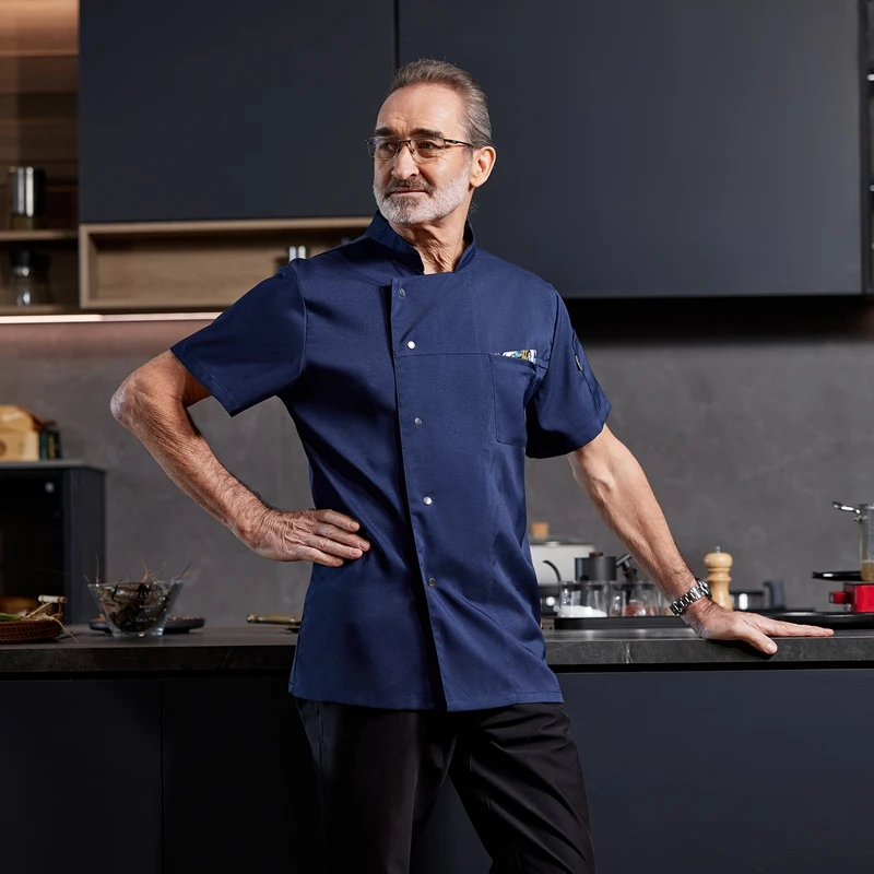Summer Chef's Coat Restaurant Uniform Kitchen Cook Jacket Catering Cooking Shirt Workwear for Barber Bakery Cafe