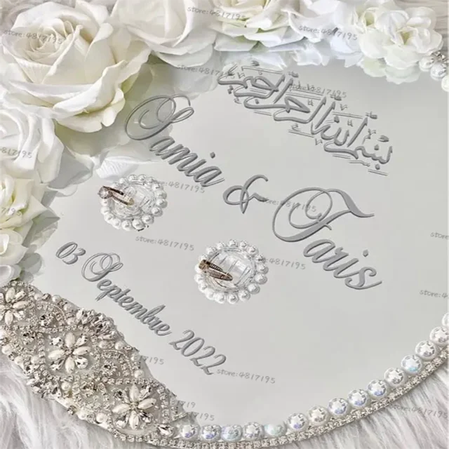 Muzułmańskie lustro Naklejki na talerze ślubne Spersonalizowane talerze Nikkah Niestandardowe nazwy i daty Naklejki Naklejki na obrączki ślubne