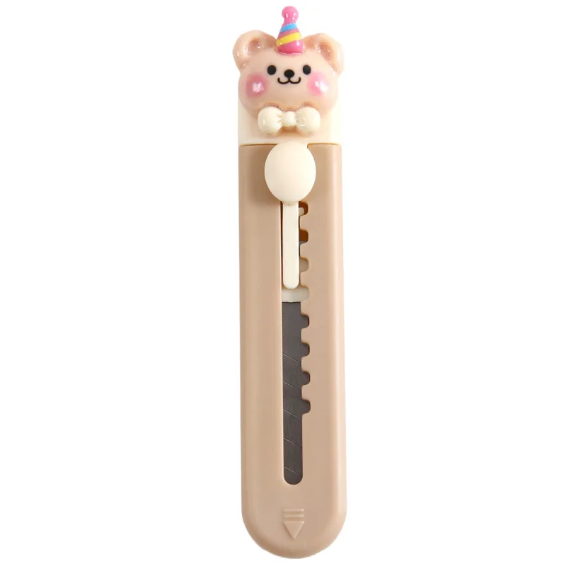 1 Stuk Cartoon Mes Voor Student Schattige Modedoos Snijder Kleine Draagbare Kawaii Beige Koffiekleur Briefopener Kantoor