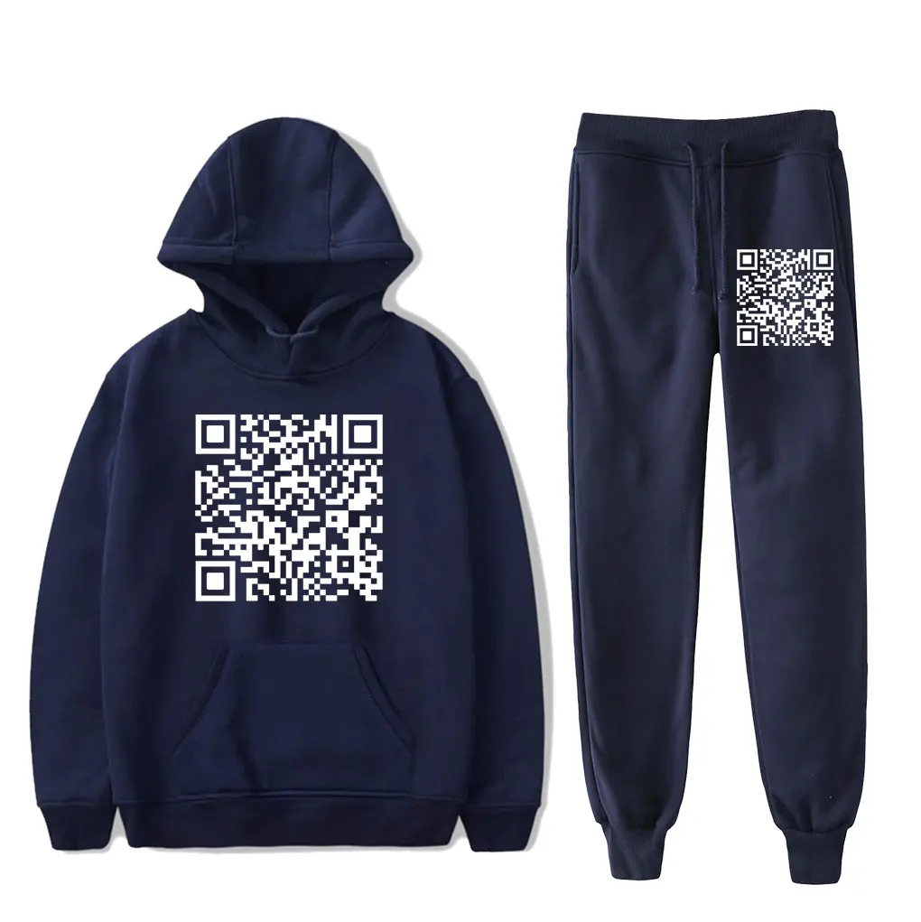 Funny QR Code hoodies suits Fu You QR Code hooded christmas style sweatshirt men/women Strap sports pants