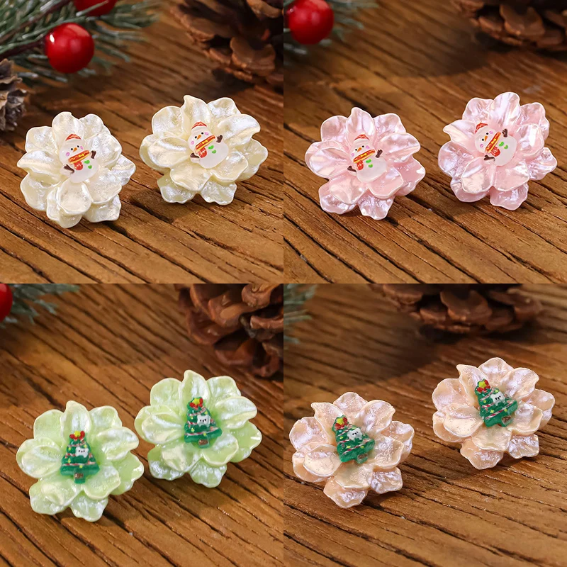 

Christmas Snowman Tree Camellia Flower Resin Earrings Stud Festive Holiday Dangle Jewelry Gift for Women Girls Best Friend Party