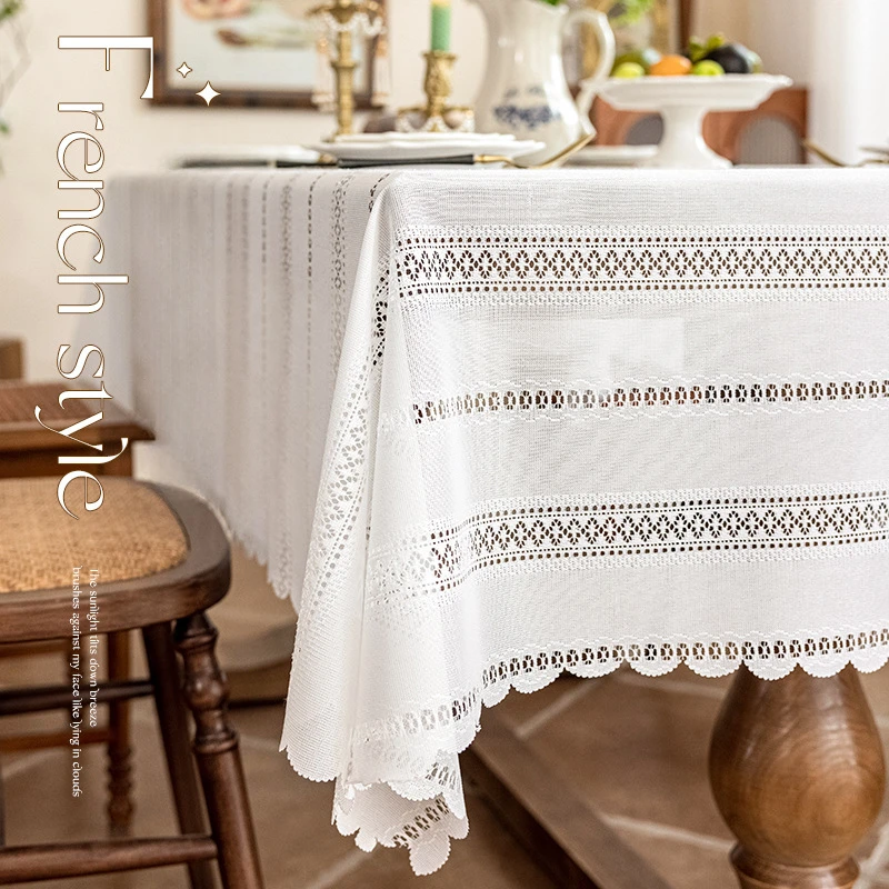 

French Woven Hollow Tablecloth Lace Retro Modern Tablecloth Household Simplicity White Tablecloth Tea Table Hollowed Table Cloth