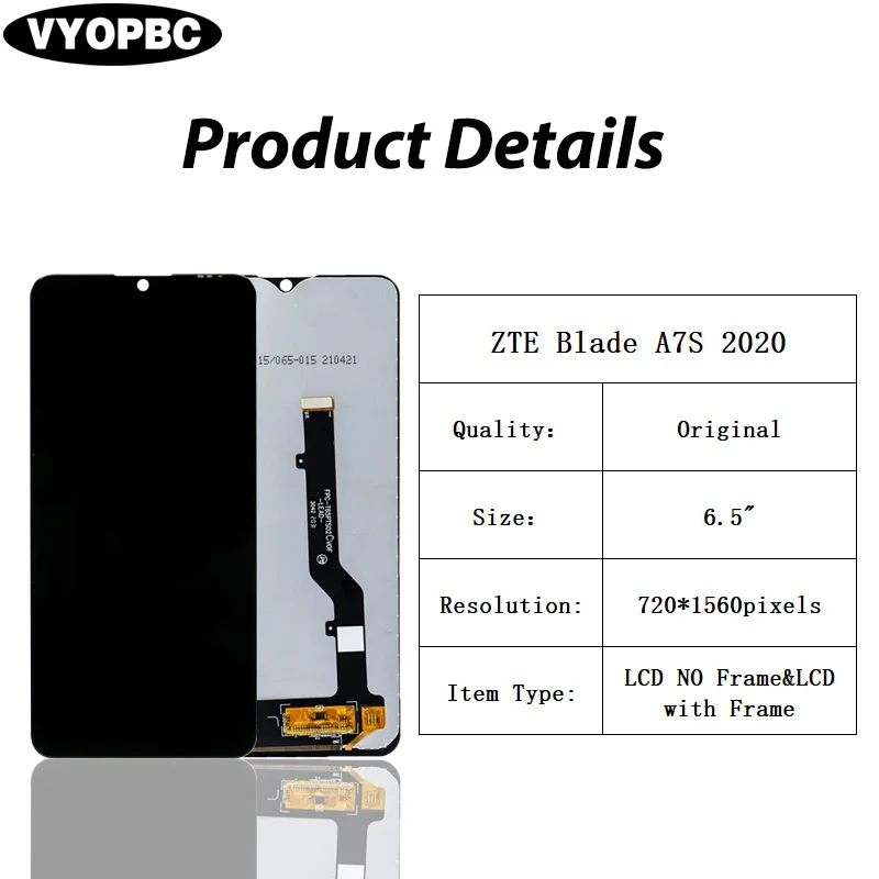 Original LCD Display With Frame For ZTE A7S 2020 Panel Digitizer Assembly Repair Replacement Parts A7020 Touch Screen