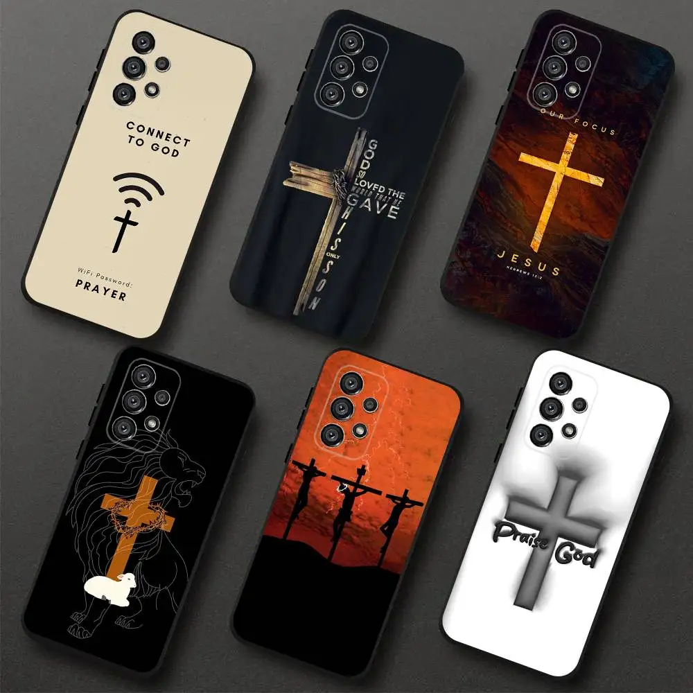 

Bible Jesus Christian Cross Phone Case For Samsung S 25,24,23,22,30,21,10,9,Ultra,Plus,Lite,FE,4,5G Black Soft Case