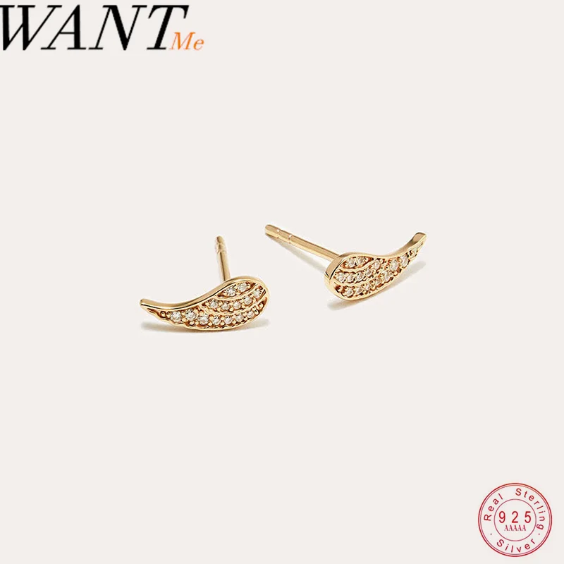WANTME 925 Sterling Silver Fashion Smart Angel Wings Lucky Stud Earrings for Women Chic Elegant Romantic Girls Party Jewelry