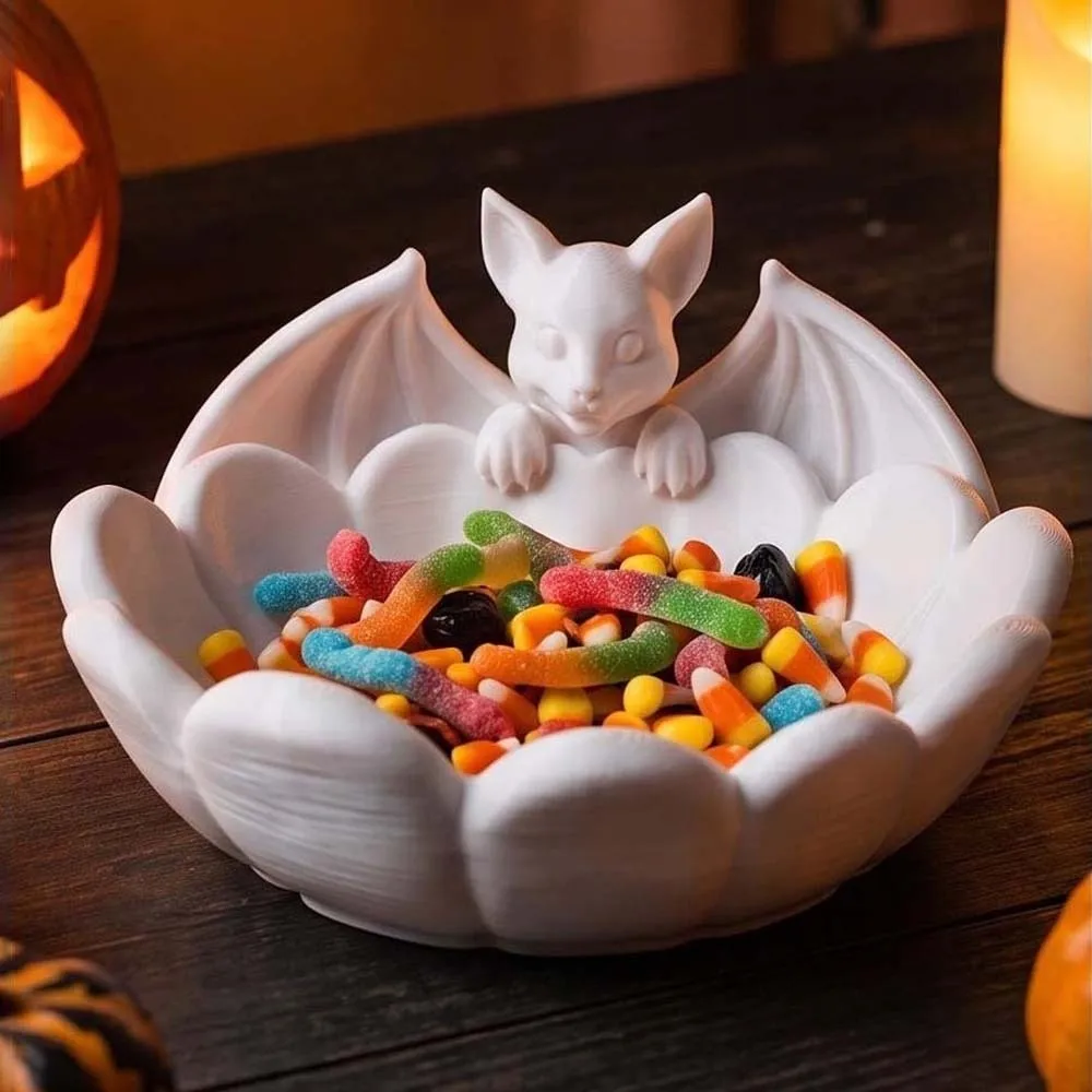 Spooky Desk Holder PLA 3D Printed Bowl Matte Eco-friendly Bat Snack Tray Dual-styled Lightweight Ghost Candy Dish Gothic Lovers