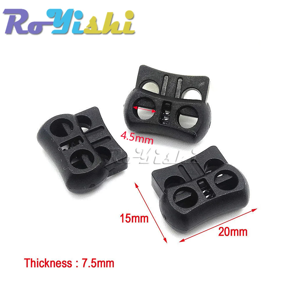 10 Pcs/Pack 2 Holes Cord Lock Toggle Stopper Plastic toggle clip  Black 15mm*20mm*7.5mm