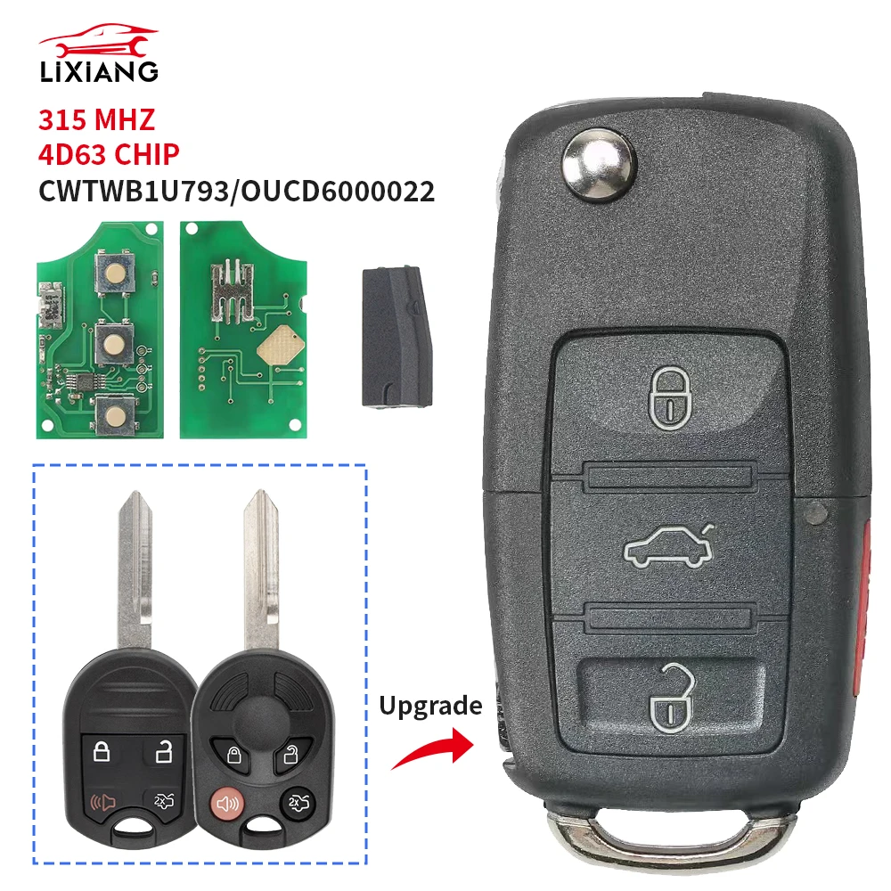 

Складной ключ-пульт дистанционного управления для автомобилей Ford Expedition, Explorer, Taurus, Flex, 315 МГц, с чипом 4D63, FCCID: CWTWB1U793/OUCD6000022