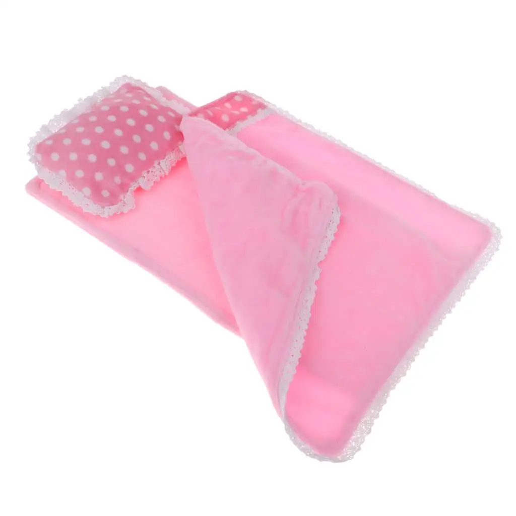 25cm Doll Bedding Set Cute Dollhouse Bed Linens Plush Pink Dot Quilt for Mellchan Dolls Bedroom Use