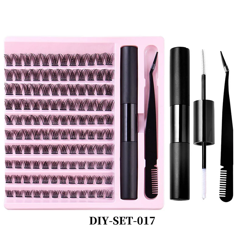 DLY-Lash Kit de Extensão com Lash Cluster impermeável, Forte Hold, Bond Seal, Pinça, Novo, 2024