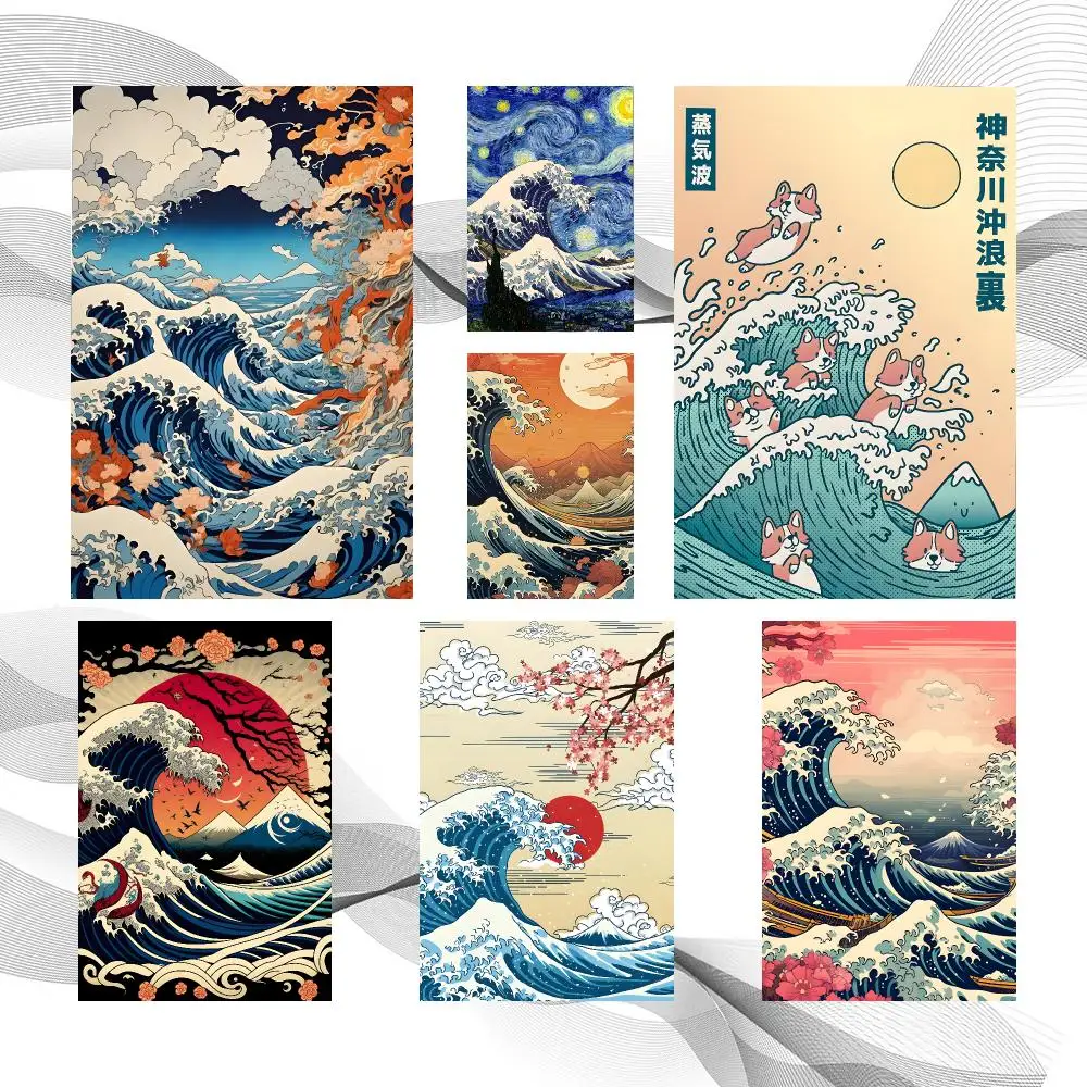 Art T-The Great Wave off Kanagawa Poster Peel And Stick Wall Art Self Adhesive PP Waterproof Wall Decor Living Room Bedroom Gift