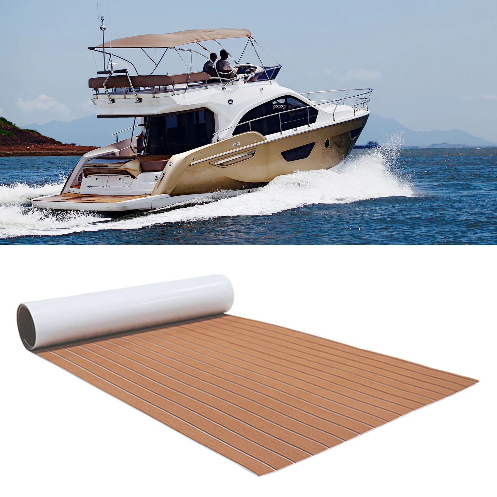 

6mm EVA Foam Teak Sheet Mat Self-Adhesive Marine Flooring Yacht Boat Decking Pad Non-slip Cover 94.5"