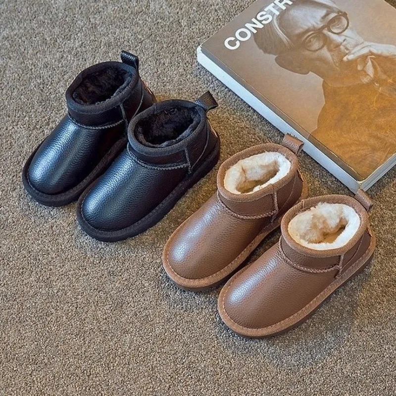 أطفال جلد طبيعي الثلوج الأحذية 2026 شتاء دافئ أحذية بوت قصيرة للبنين بنات سميكة صوف مبطن المضادة للانزلاق حذاء طفل صغير #6