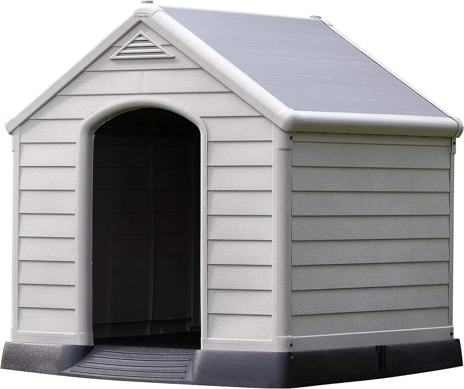 Curver – Caseta de Perro exterior de resina, para perros grandes y medianos, suelo elevado, sistema de ventilación, 95 x 99 x 99