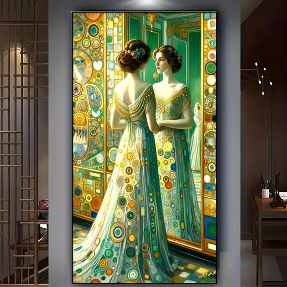 Gustav Klimt Woman Looking in the mirror Diamond painting New 2024 Full Diamond Mosaic Diy Rhinestone of Pictures Home Decor