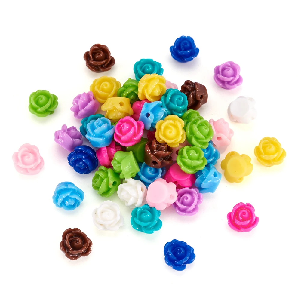 

100Pcs Flower Charms Beads Opaque Resin Bead Red Rose Flower Loose Bead Handmade DIY Beaded Earrings Necklace Bracelet Accessory