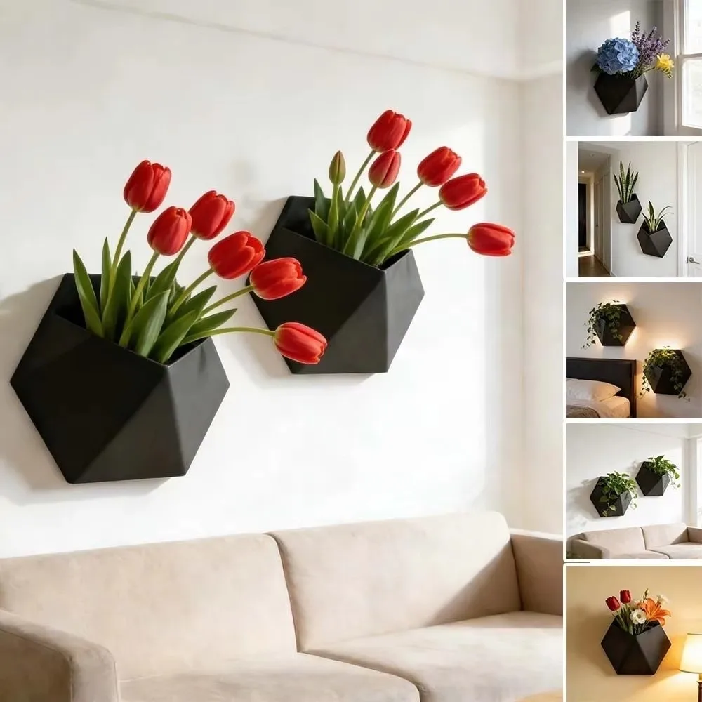 Mounting Holes Hexagonal Wall Flower Pot Easy to Install Modern Style Wall-Mounted Planter Hanging Flower Pots Home Garden Decor