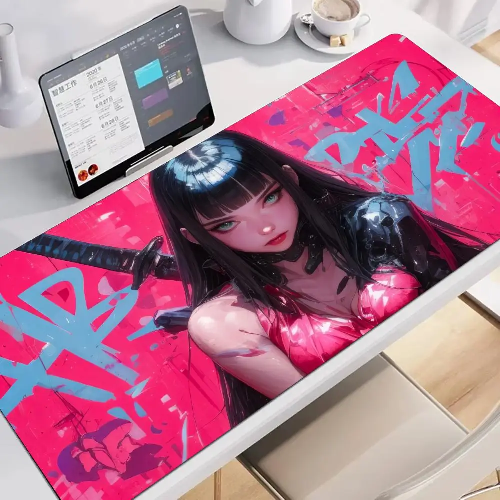 

Cool Girl Warrior Mouse Pad Large Gaming Desk Accessory Aesthetic Non-slip Laptop Tablet Mat Mini PC Gamer Keyboard Playmat