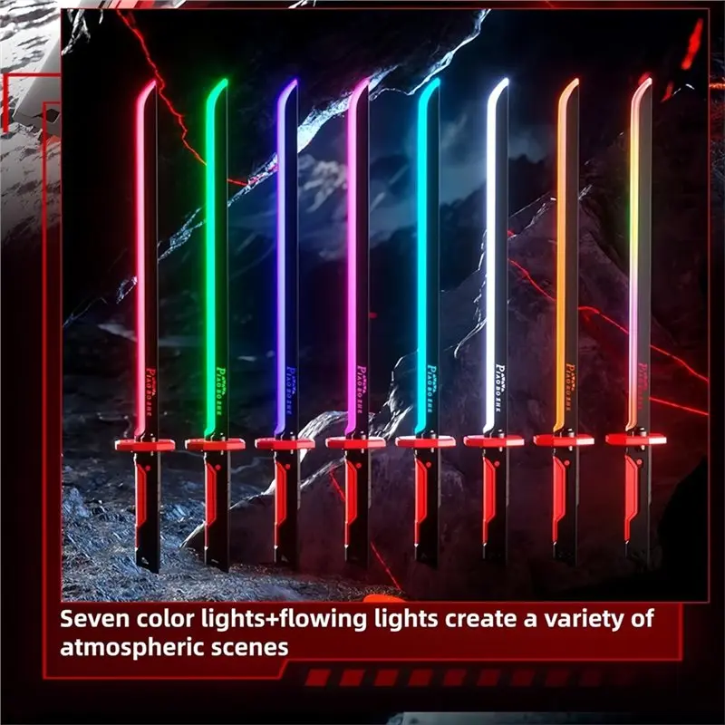 Miecz świetlny dla osób powyżej 14 lat, miecz świetlny z 7 kolorami płynących LED, efekty dźwiękowe, funkcja dymu