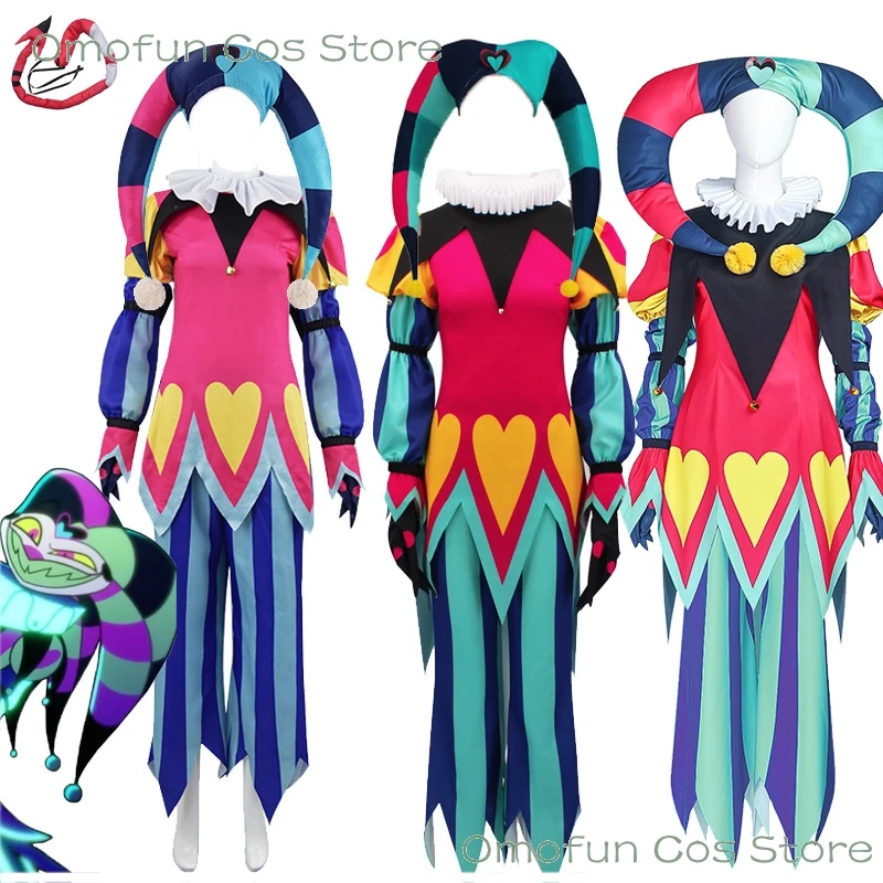 

Fizzarolli Cosplay Costume Helluva Hat Boss Halloween Fancy Clown Suit Fezz Tail Carnaval Party Suit FullSet Unisex Suit Hazbin