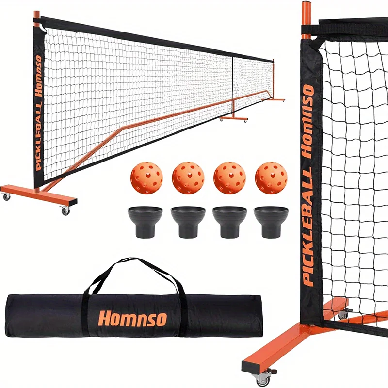 22FT HomPickleball Net Full Court Size Homnso Portable Pickleball Net with Wheels, Durable Steel Construction Strong PE Mesh Net