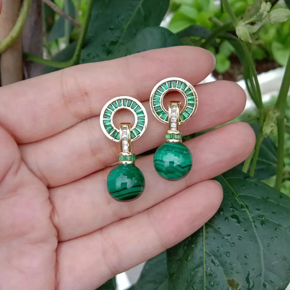 Orecchini a goccia con pietre preziose verdi naturali Y-YING Malachite Round Cz Pave Stud