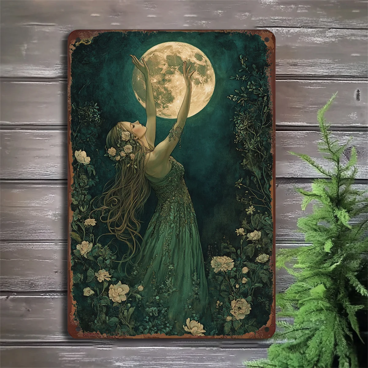 1PC Vintage Moonlight Dancer Iron Wall Decor Abstract Vintage Home Bar Kitchen Garage Decorative Painting - 8x12 Inches