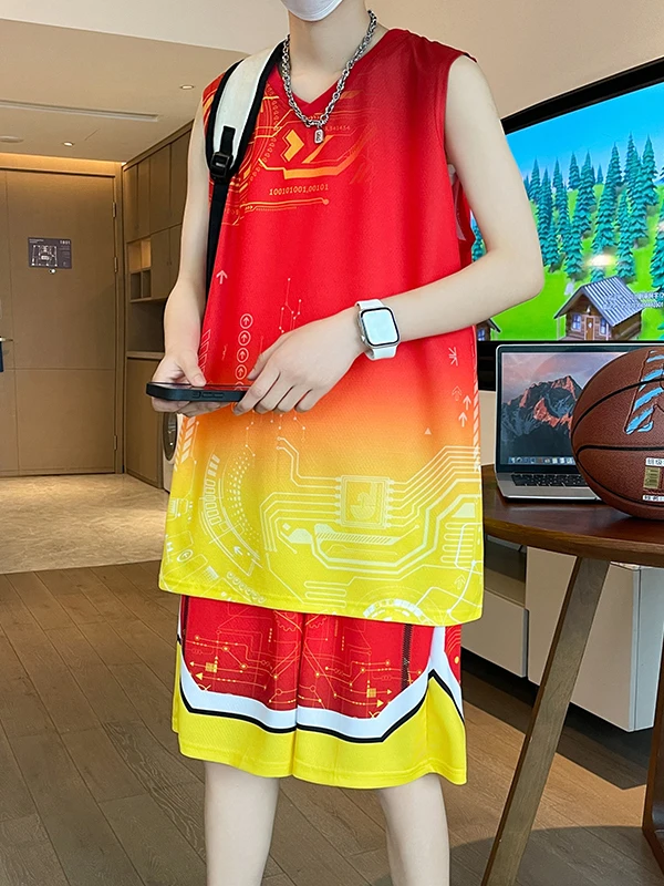 

Комплект спортивной одежды из ледяного шелка для мужчин 2025: Новинка, легкий, быстросохнущий, для баскетбола, фитнеса, бега, летний, без рукавов...