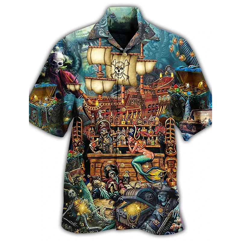 Men's Hawaiian Shirts 3D Print Food Letter Graphic Turndown Beach Shirts For Men Short Sleeve Button-Down Blouse Clothing