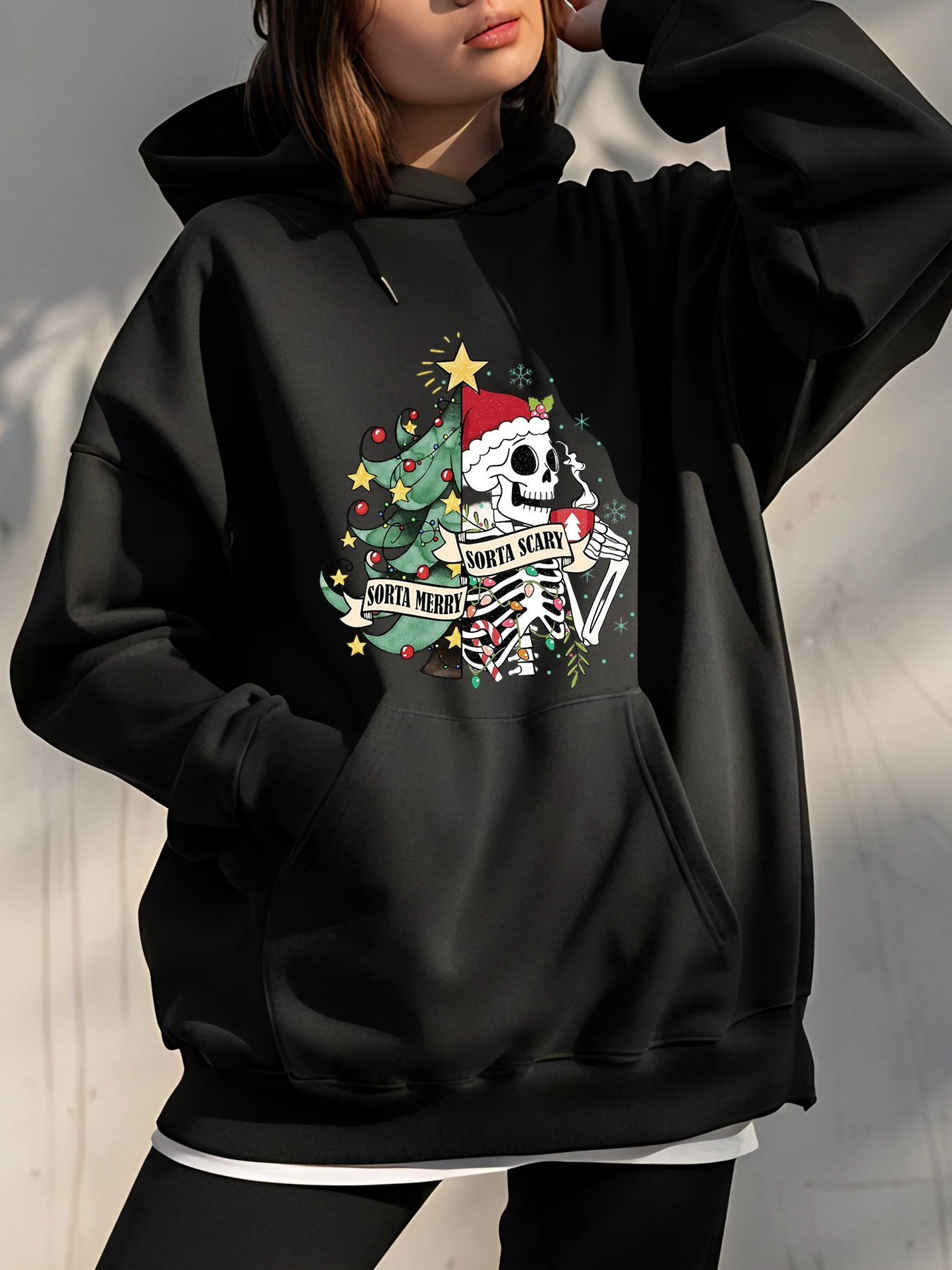 

Рождественская толстовка с черепом и принтом рождественской елки на Хэллоуин, забавная толстовка для женщин и мужчин, унисекс, повседневная зимняя праздничная одежда