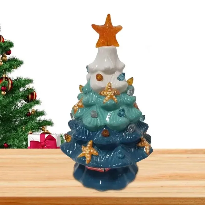 เซรามิคต้นคริสต์มาส LED โคมไฟต้นไม้ Christmas Tree Night Light สําหรับข้างเตียงเซรามิคปลาดาว Christmas Tree Night Light Decor