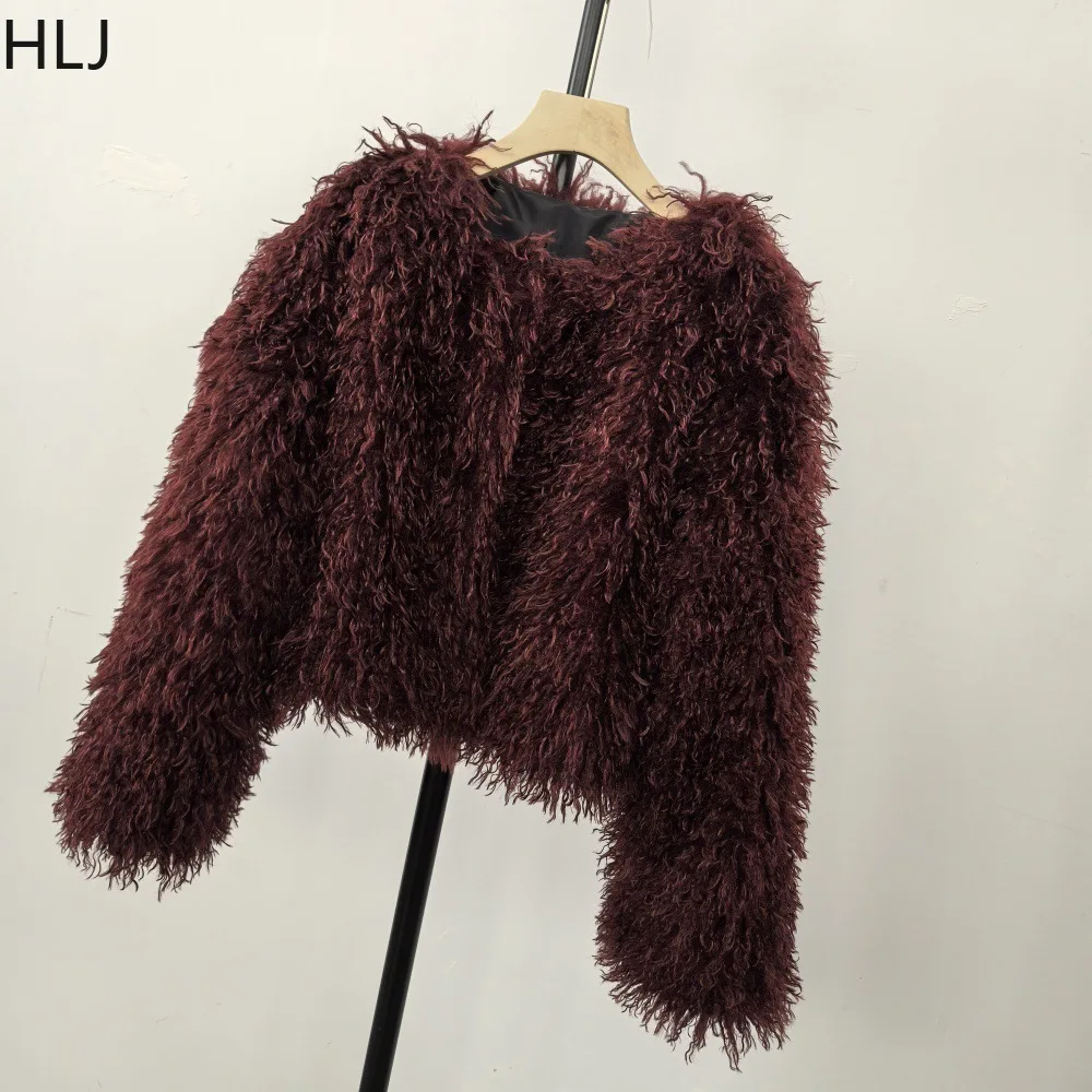 HLJ الخريف الشتاء فو الفراء معاطف رقيق الاصطناعي الفراء المنغولي القمم النساء صوف الضأن الدافئة أكمام سترة جديدة الملابس 2025