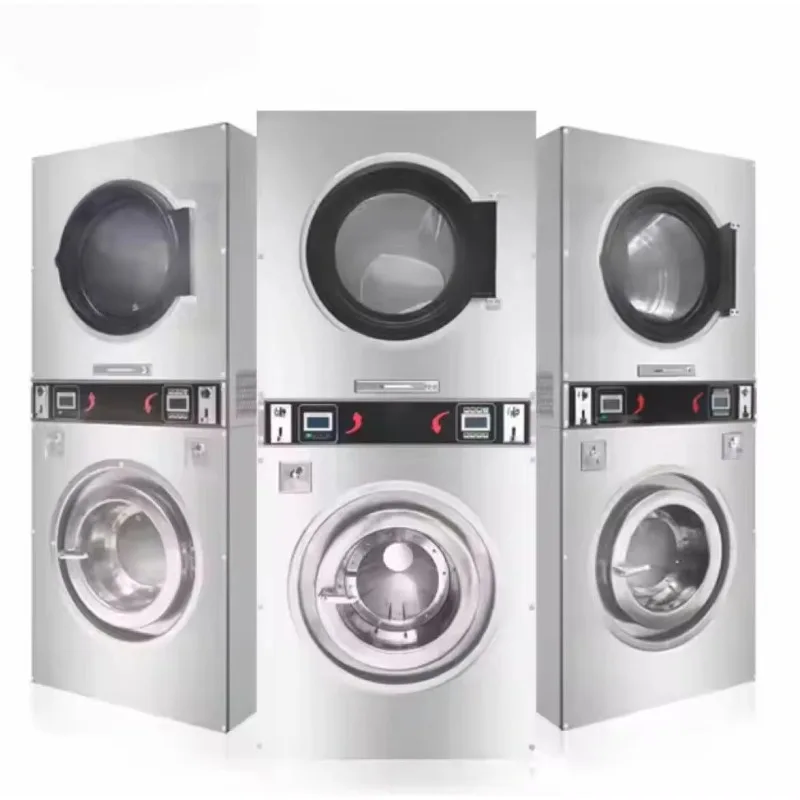 Custom Commercial Laundry Equipment Operated 15kg Stack Washer Dryer/Doublr Dryer for Hotels Laundromats New Condition view 2