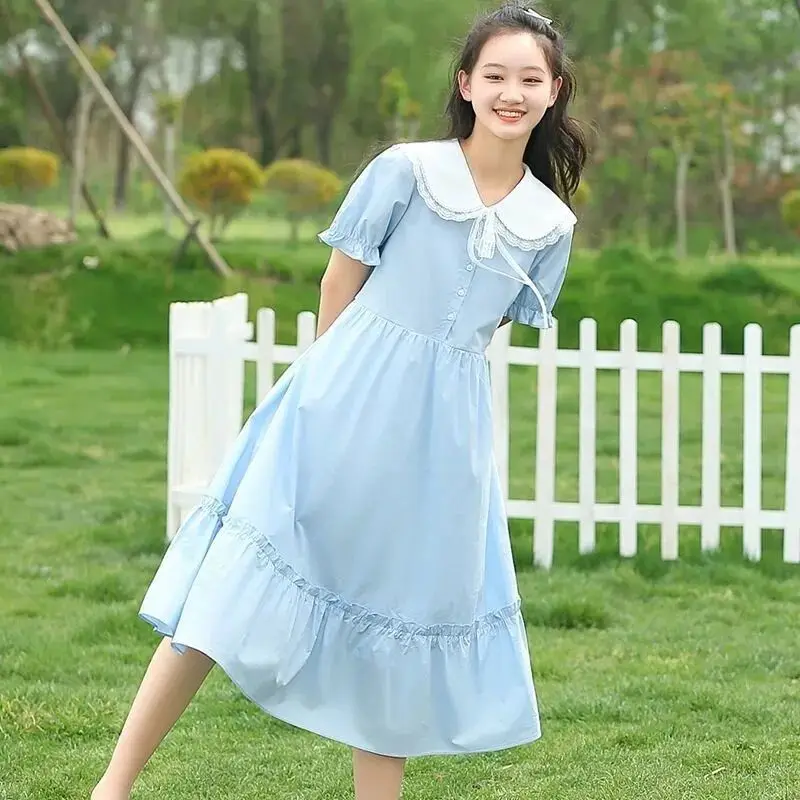 

Skirt Academy Style Girl Summer Girls Dresses 2 To 8 Years 2025 Clothes Women's Dress Korean Children's Cotton Linen Party Kids