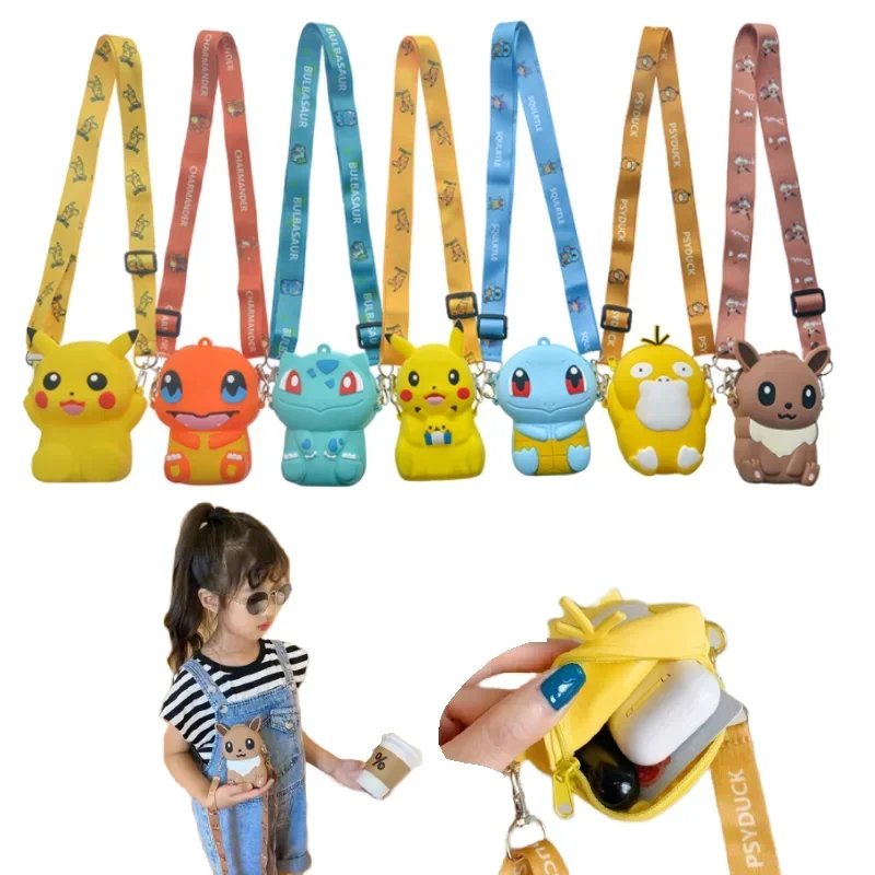 Pokémon Anime Pikachu Adorável Bolsa de Moda, Princesa Pequena Bolsa De Silicone De Armazenamento, Figuras Dos Desenhos Animados Do Mensageiro, Modelo De Brinquedos, Presente Infantil