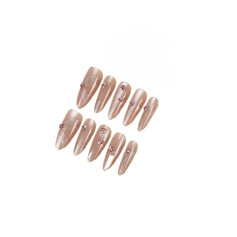 

Wear Nail Advanced Sense Cat's Eye Ribbon Flash Diamond Handmade Nail Patch Removable Fake Nail Patch