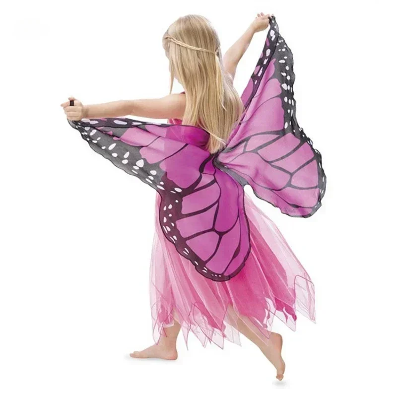 Kids Butterfly Cosplay Costume Girl Fairy Butterfly Wings Chiffon Blue Pink Purple Cloak Felt Cape Halloween Dress Up Costumes